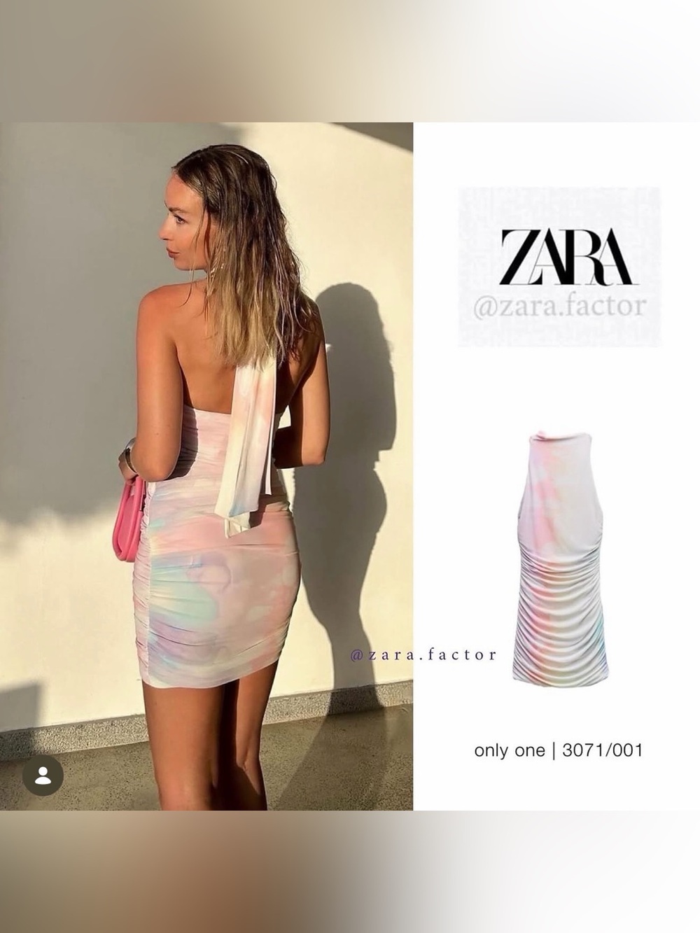 NWT ZARA TIE DYE Halter Ruched Tulle BACKLESS Bodycon Dress in Pastels SZ L SEXY